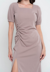 Vanessa Square Neckline Pencil Cut Dress with Rushed Detail