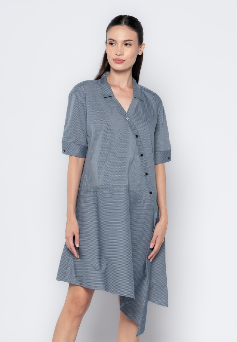 Asymmetrical Micro Print Shirt Dress