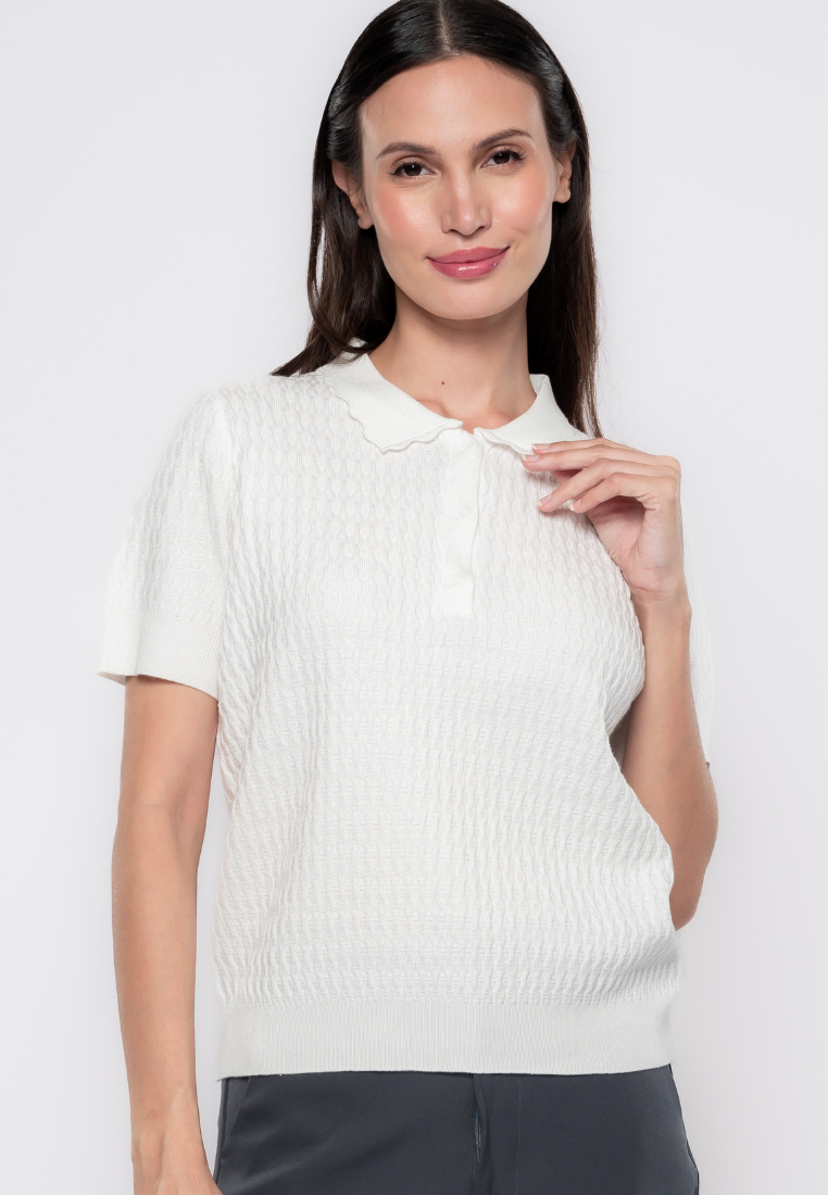 Yvonne Collared Textured Knit Top