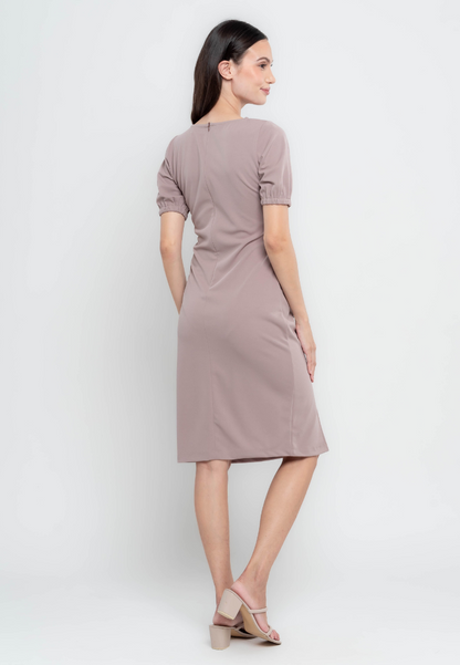 Vanessa Square Neckline Pencil Cut Dress with Rushed Detail