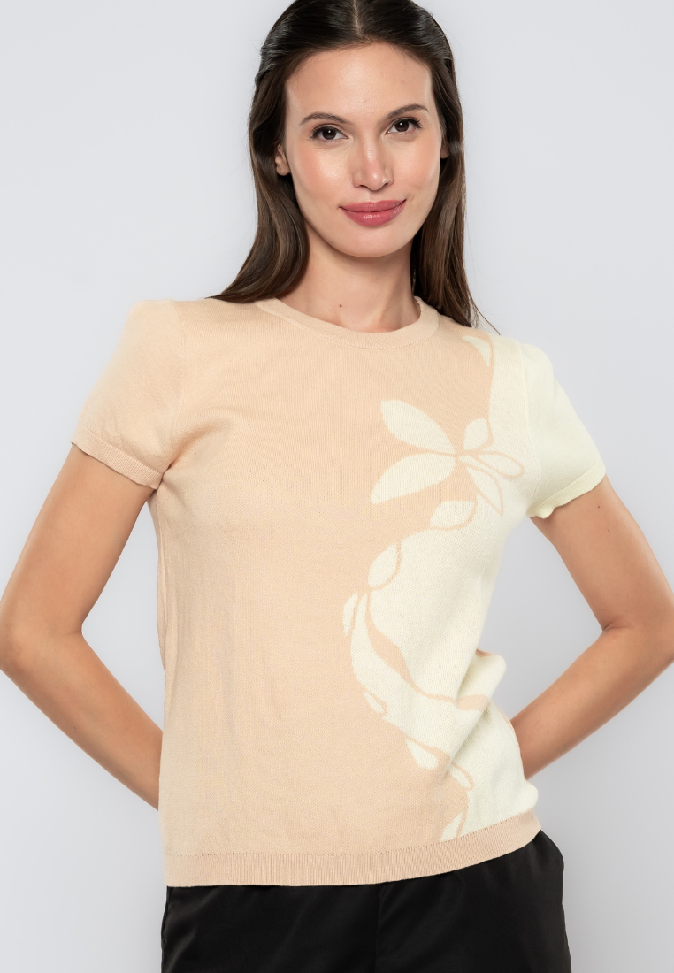 Drew Two-Tone Floral Weaved Knit Top