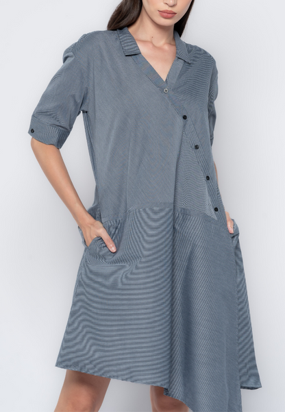 Asymmetrical Micro Print Shirt Dress