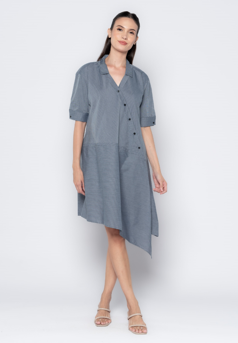 Asymmetrical Micro Print Shirt Dress