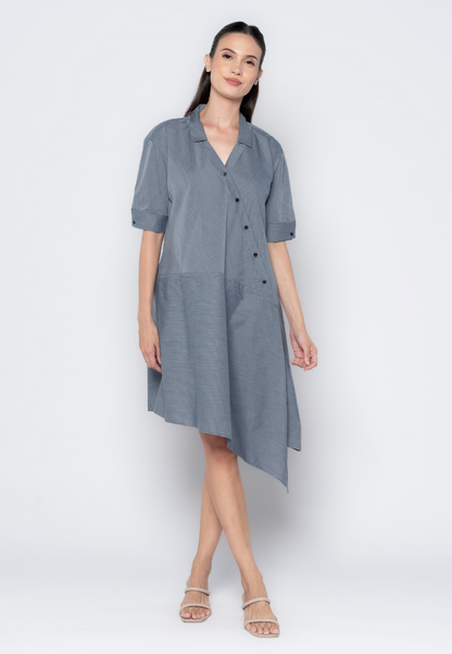 Asymmetrical Micro Print Shirt Dress