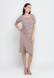 Vanessa Square Neckline Pencil Cut Dress with Rushed Detail