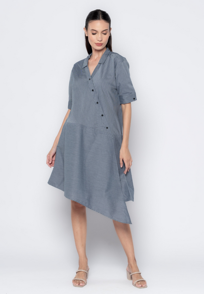 Asymmetrical Micro Print Shirt Dress