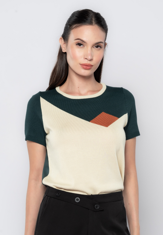 Geo Play Color Blocking Knit Top