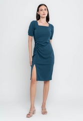 Vanessa Square Neckline Pencil Cut Dress with Ruched Detail