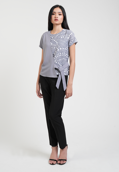 Clairo Assymetrical Wrap Blouse with Dotted Print