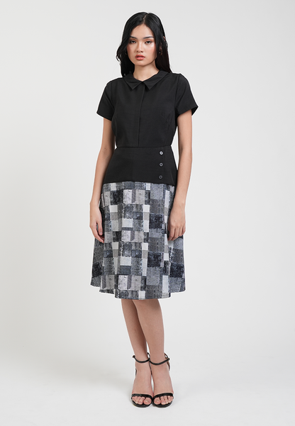Mary Jane Geometric Print Collared A-Line Dress