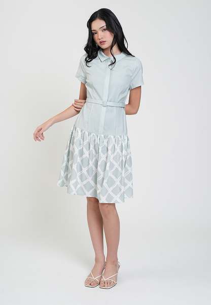 Camille Belted Collared A-Line Dress with Print