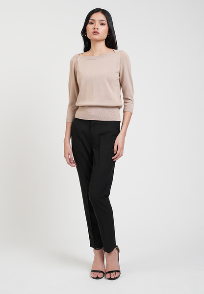 Cora Wide Boatneck 3/4 Sleeve Fine Knit Top