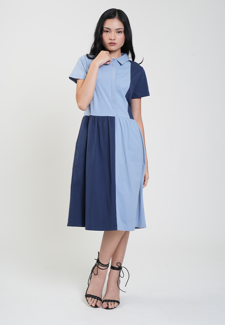 Caitlyn Colorblock Collared A-Line Dress