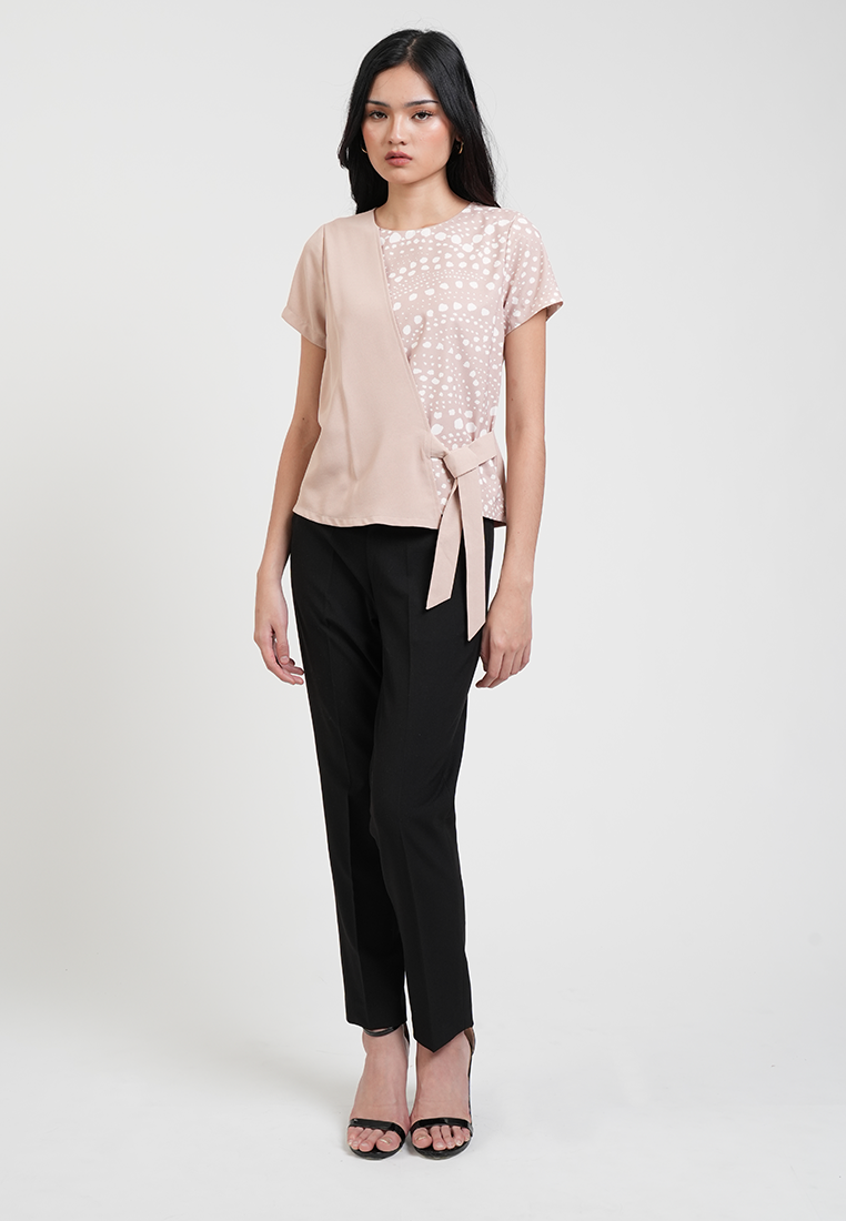 Clairo Assymetrical Wrap Blouse with Dotted Print