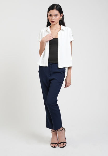 Clarisse Short Sleeve Button Down Shoulder Blouse