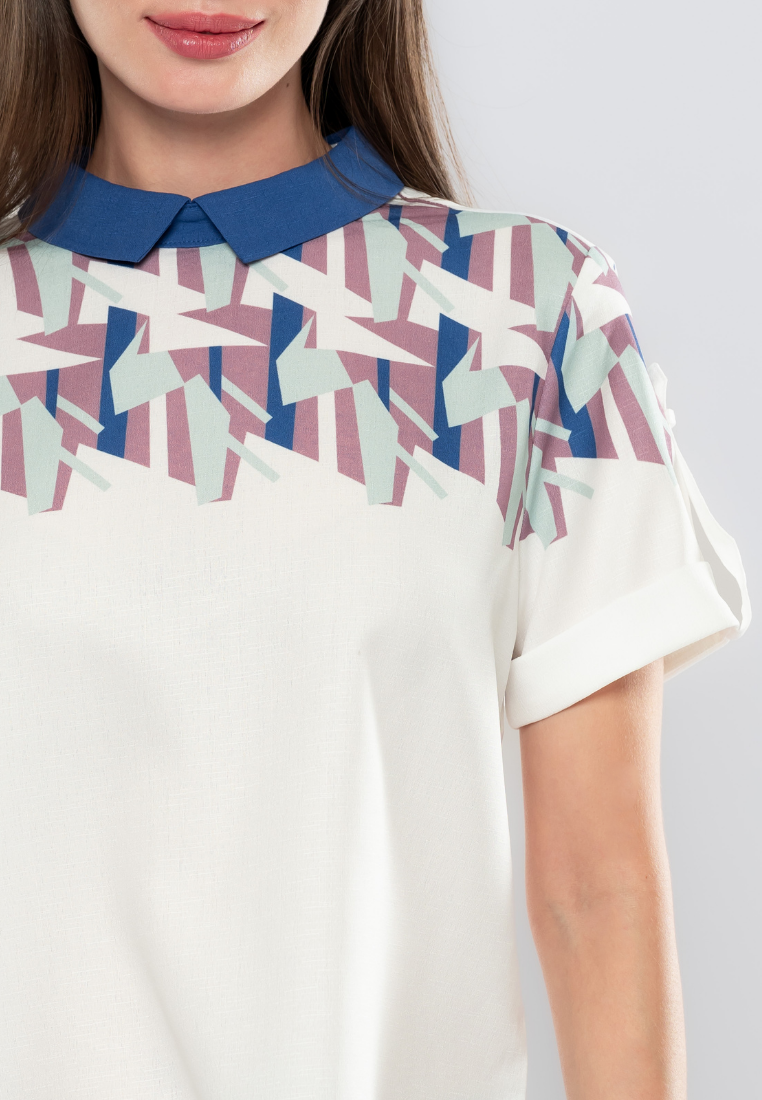 Hailey Geometric Printed Yoke Collared Blouse