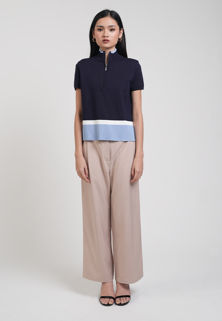 Catherine Colorblock Collared Zip Knit Top