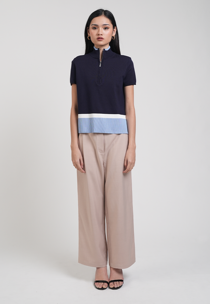 Catherine Colorblock Collared Zip Knit Top