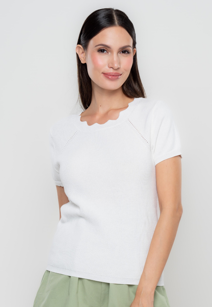 Shane Scalloped Neckline Knit Top