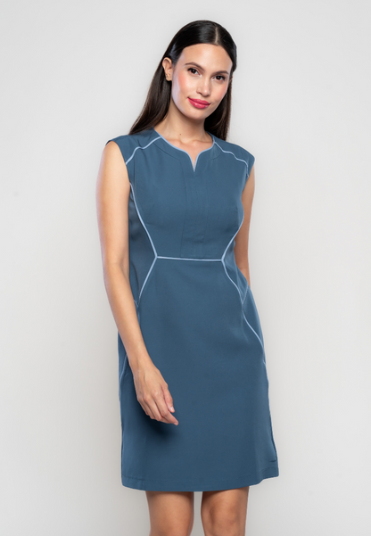 Clay Sleeveless Dress with Piping Details