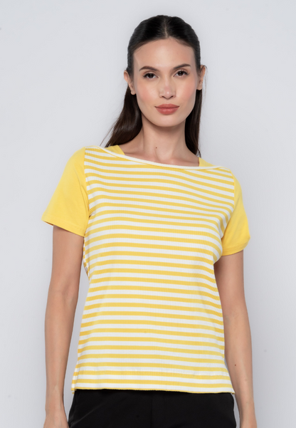 Mixed Fabric Knit Stripes Top