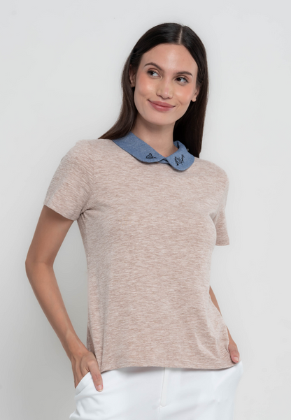 Melody Harp Embroidery Collared T-Shirt