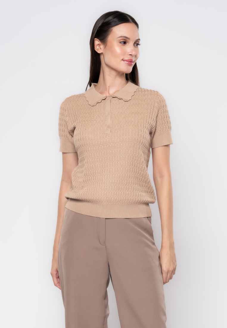 Yvonne Collared Textured Knit Top