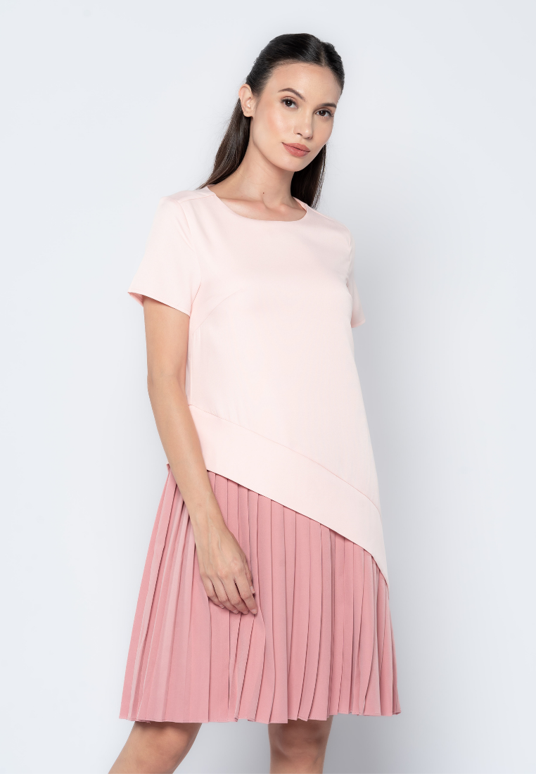 Two Tone Pleated Skirt Dress