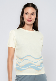 Paris Contrast Wave Printed Knit Top