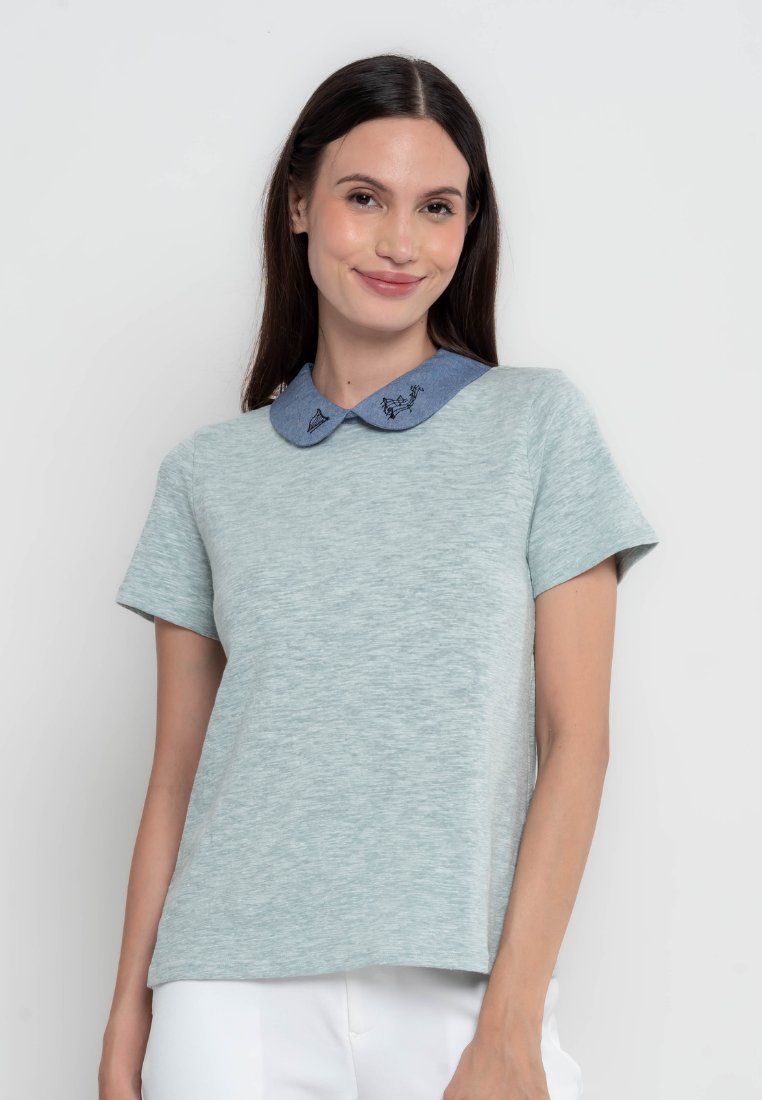 Melody Harp Embroidery Collared T-Shirt