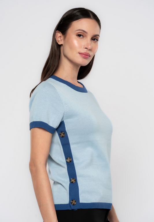 Everiz Contrast Rib Knit Top