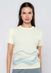 Paris Contrast Wave Printed Knit Top