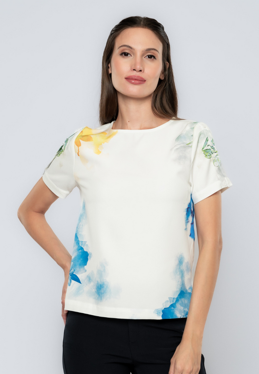 Celes Floral & Stripes Printed Top