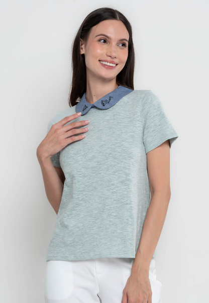 Melody Harp Embroidery Collared T-Shirt