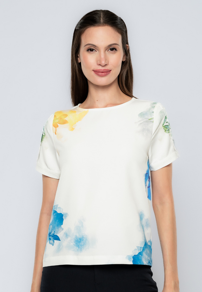 Celes Floral & Stripes Printed Top