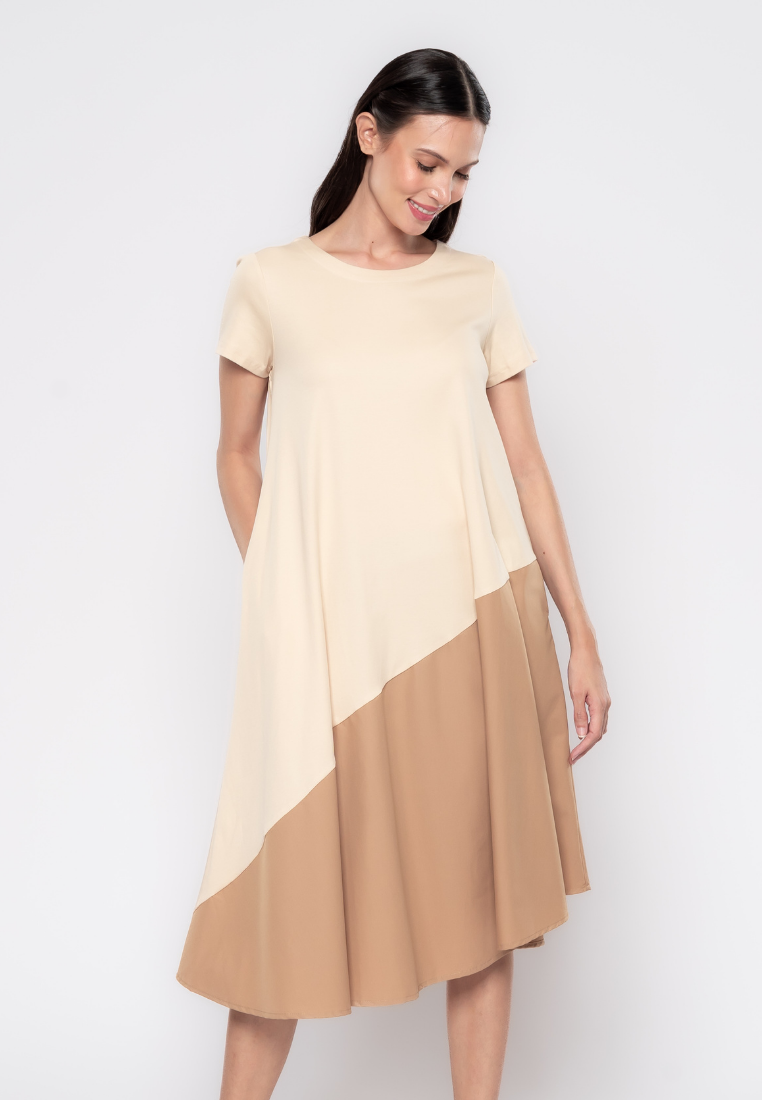 Apolline Mix Fabric Two Tone Dress