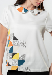 Shelly Abstract Graphic Collared Top