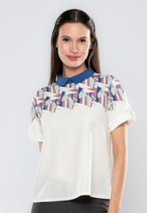 Hailey Geometric Printed Yoke Collared Blouse