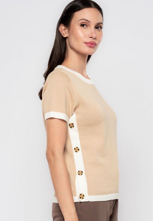 Everiz Contrast Rib Knit Top