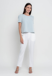 Megan Short Sleeve's Plain Top w/ Pearl Embellishment on Side Slits