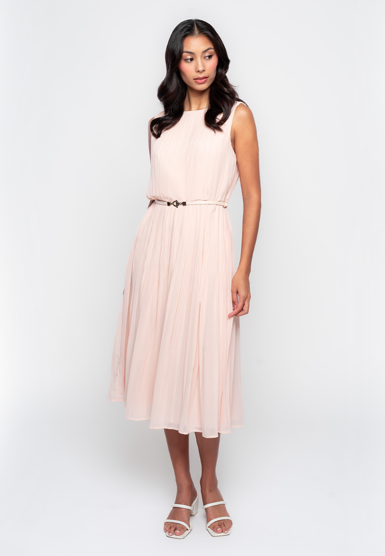 Milan Full Pleated Dress with Adjustable Belt