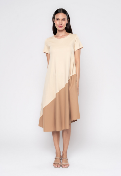 Apolline Mix Fabric Two Tone Dress