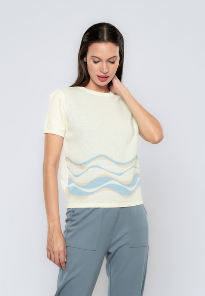 Paris Contrast Wave Printed Knit Top