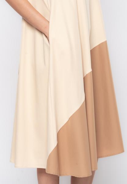 Apolline Mix Fabric Two Tone Dress