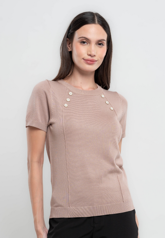 Ina Button Detail Flat knit Top