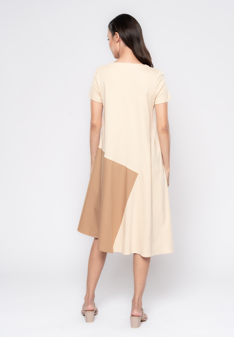 Apolline Mix Fabric Two Tone Dress