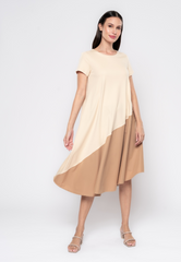 Apolline Mix Fabric Two Tone Dress