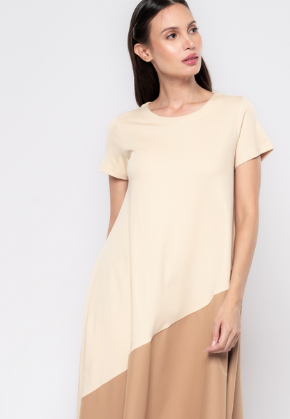 Apolline Mix Fabric Two Tone Dress