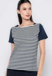 Mixed Fabric Knit Stripes Top