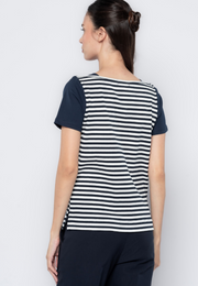 Mixed Fabric Knit Stripes Top